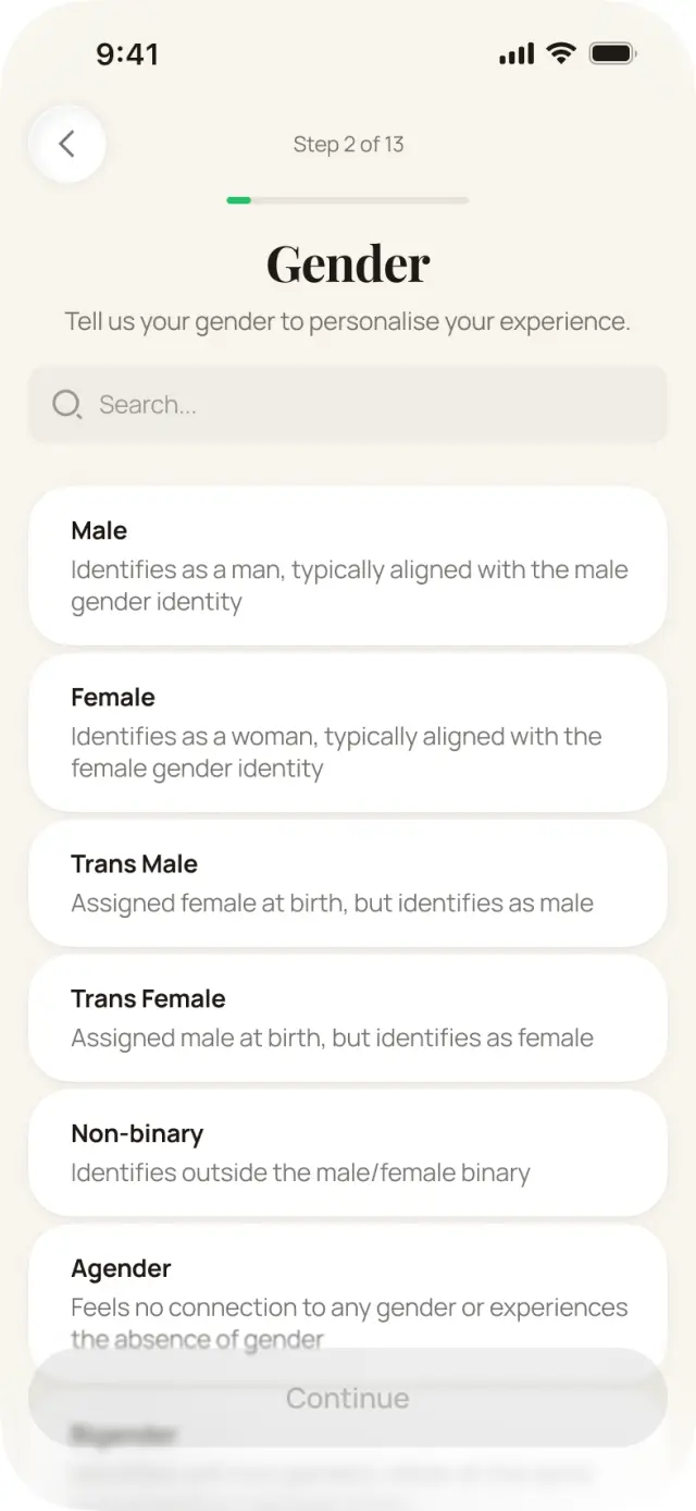Tekero — gender onboarding